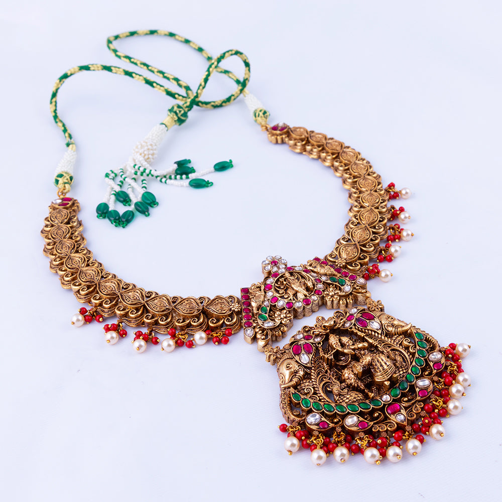 Gold Plated Coral Beads Rathai Krishnar Nagas Necklace — Premium Finish