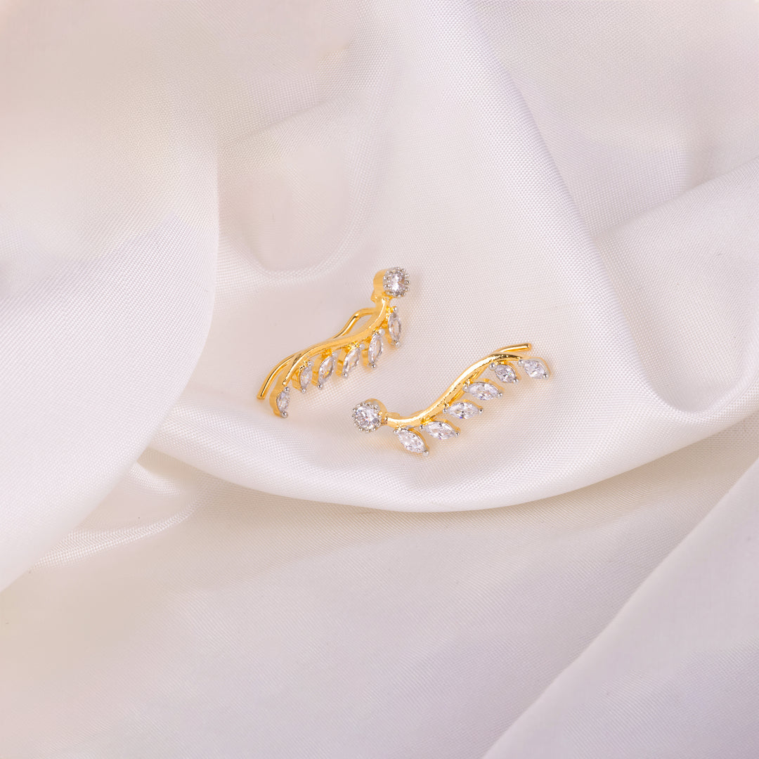 Gold Plated Cuff Earrings with CZ Stone for Women