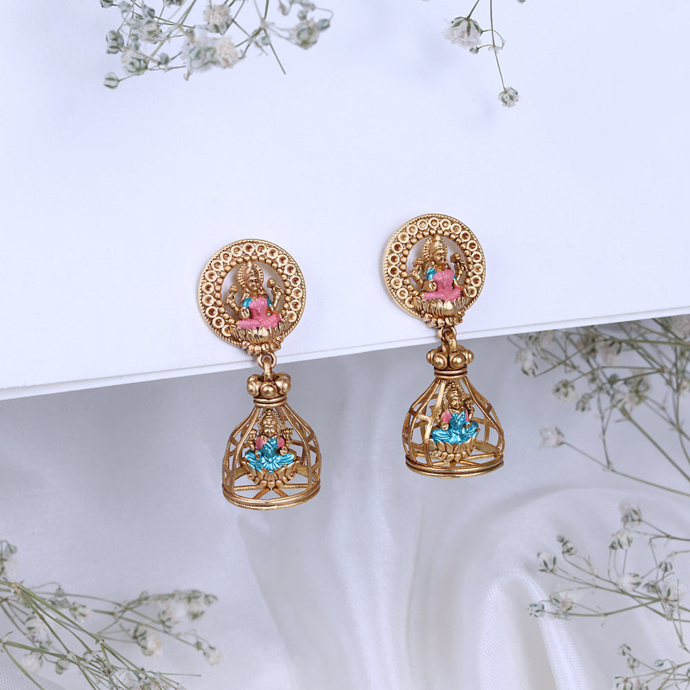 Gold Plated Enamel Jhumkas | Chaneira Jewels| Traditional Wear