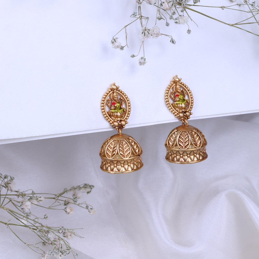 Gold Plated Enamel Jhumkas Earrings for Women| Festival Wear