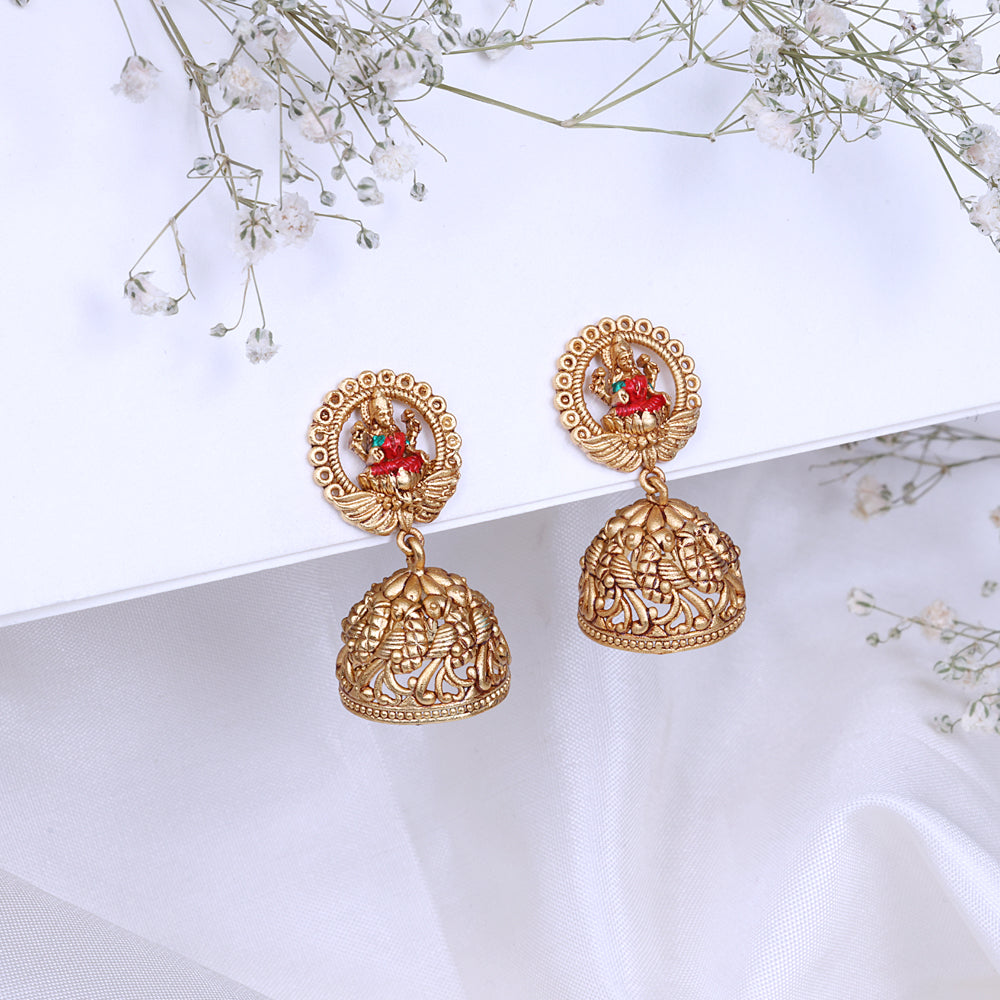Gold Plated Enamel Jhumkas for Bridal Styling
