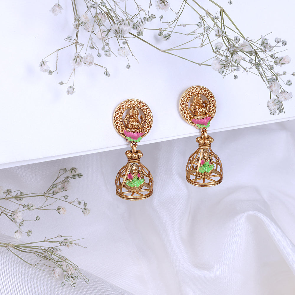 Gold Plated Enamel Jhumkas for Festive Wear| Festival Wear