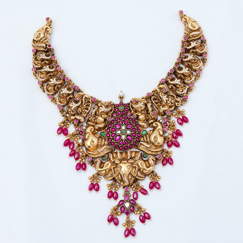 Gold Plated Kundan Beads Nagas Necklace — Handcrafted Women Design