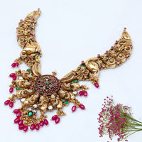 Gold Plated Kunthan Beads Nagas Necklace — Festive Women Design