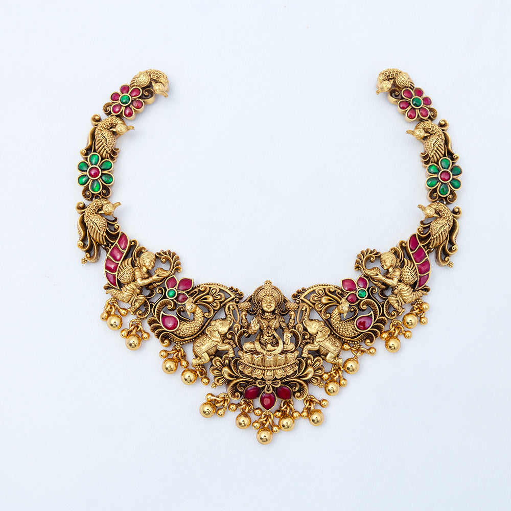 Gold Plated Kunthan Beads Nagas Necklace — Festive Women Design| Traditional