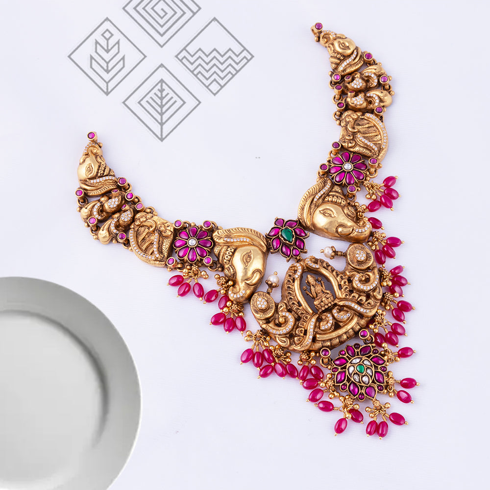Gold Plated Kunthan Beads Nagas Necklace — Festive Women Design| Wedding Wear