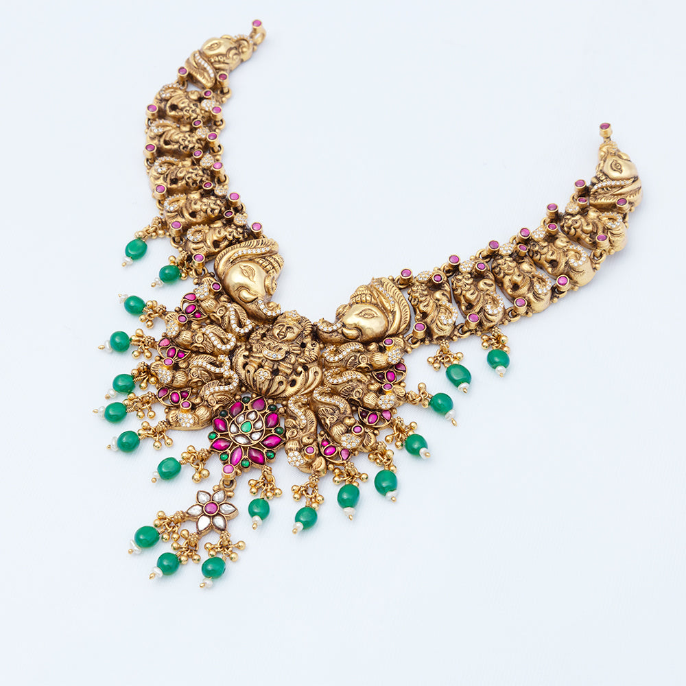 Gold Plated Kunthan Beads Nagas Necklace — Nagas Detailing| Wedding Wear