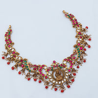 Gold Plated Kunthan, Coral Nagas Necklace — Premium Finish| Traditional