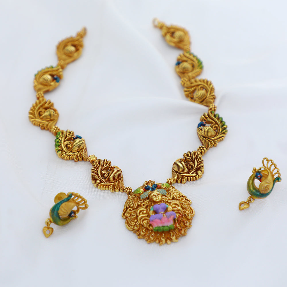 Gold Plated Paper Casting CZ Stone Necklace | Bridal Wear Wear
