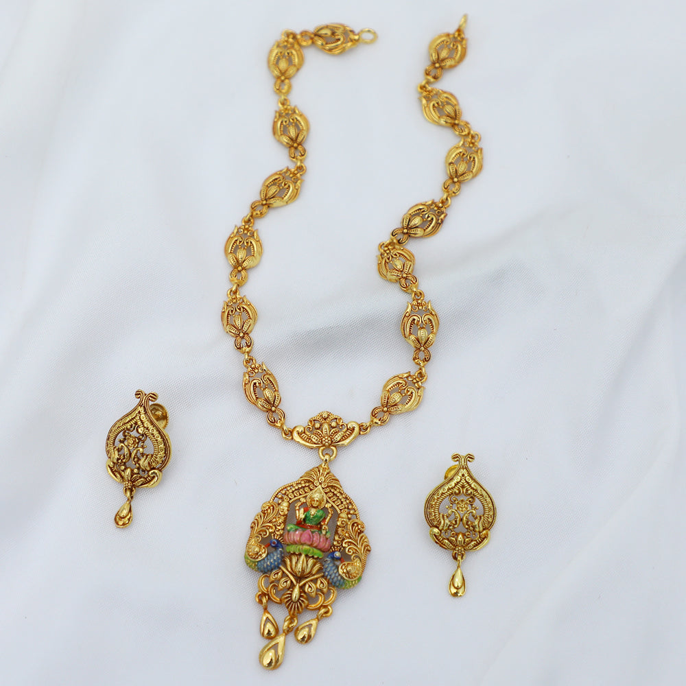 Gold Plated Paper Casting CZ Stone Necklace for Saree
