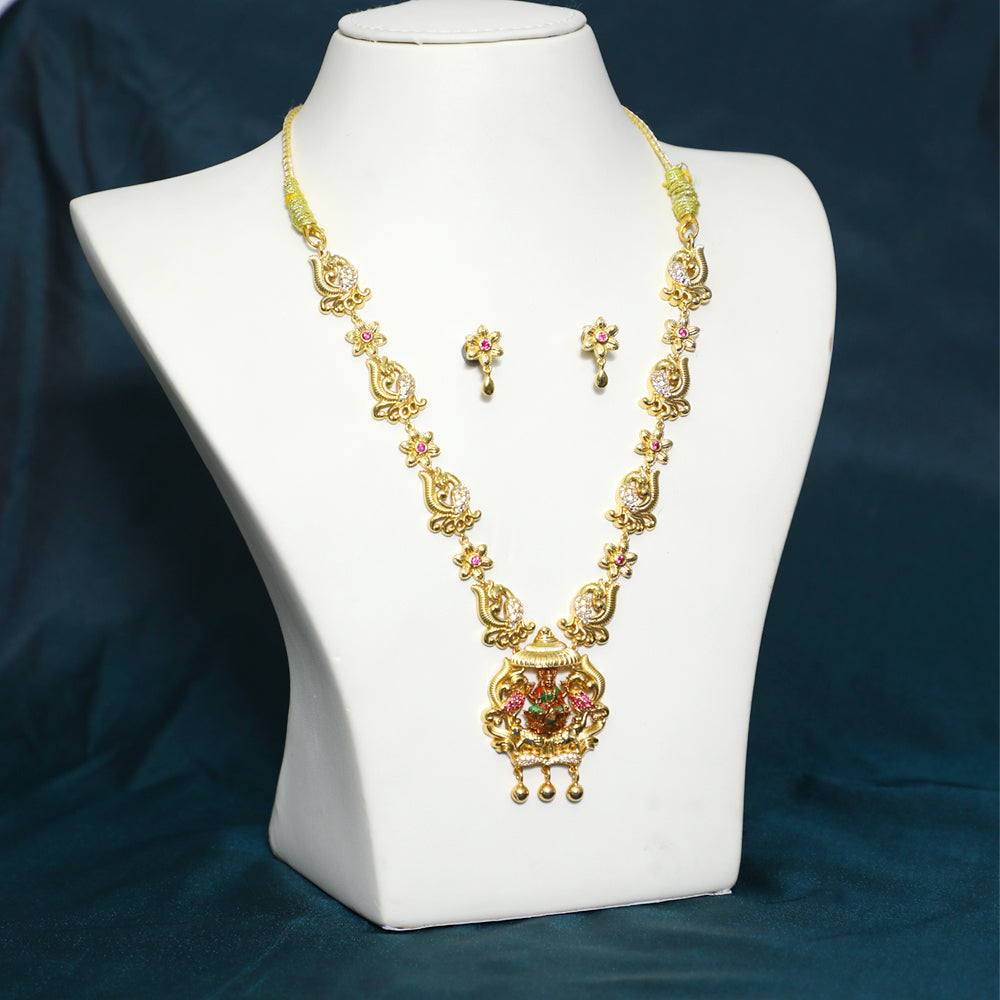 Gold Plated Paper Casting CZ Stone Necklace for Saree Styling
