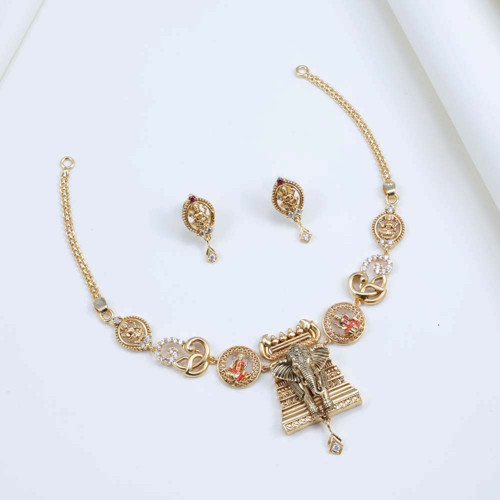 Gold Plated Paper Casting CZ Stone Necklace for Women| Traditional

