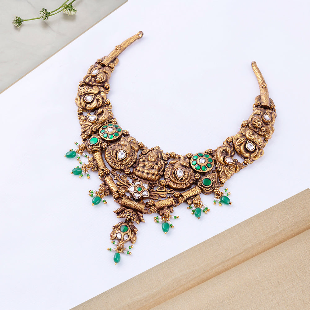 Gold Plated Polki Nagas Necklace — Temple-Inspired Style