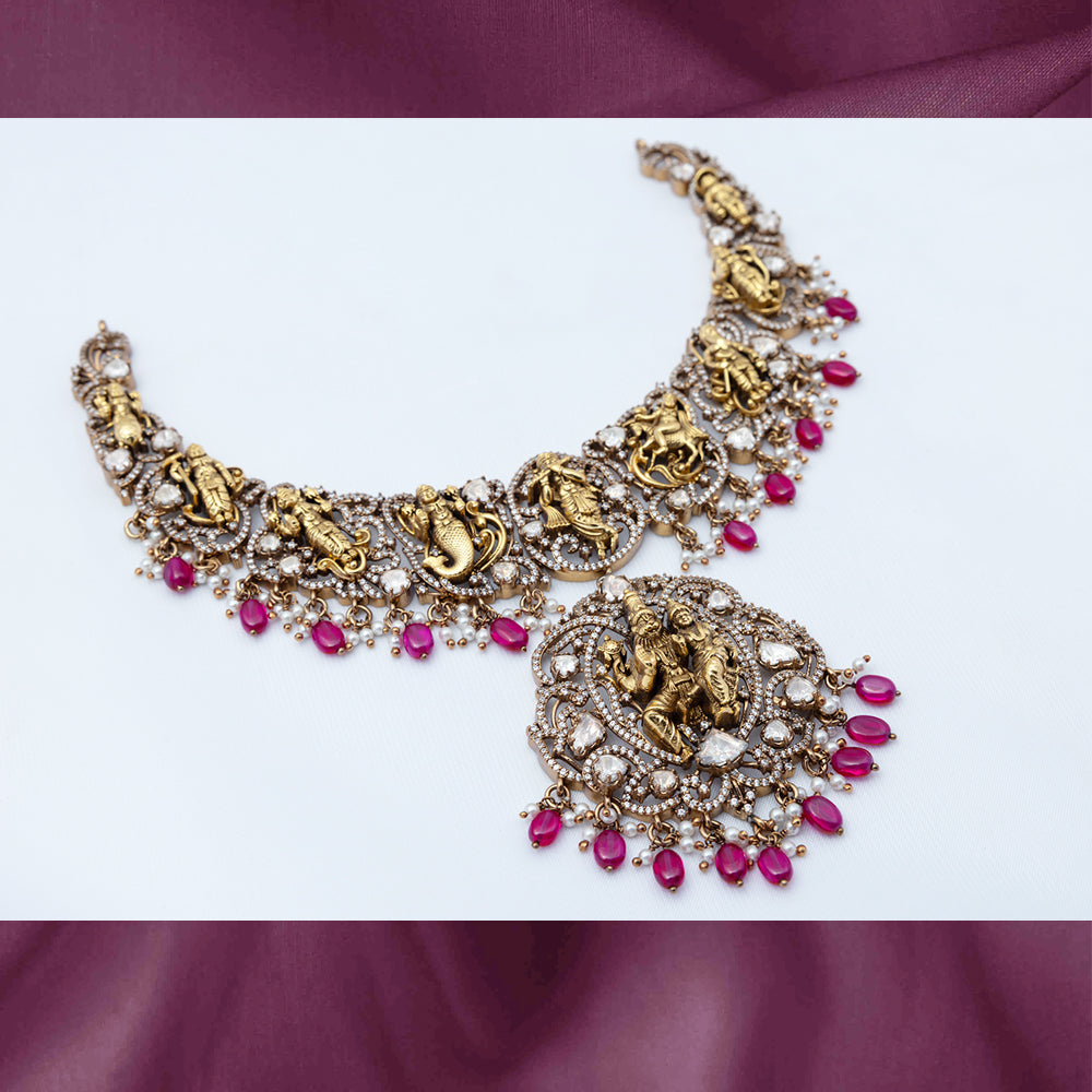 Gold Plated Polki and Victorian Necklace — Festive Women Design