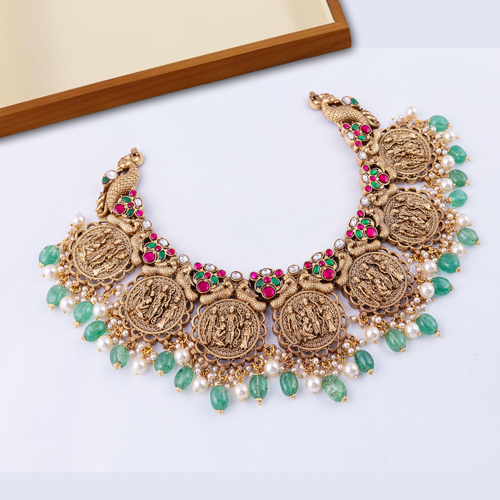 Gold Plated Ram Sita Nagas Necklace — Premium Finish