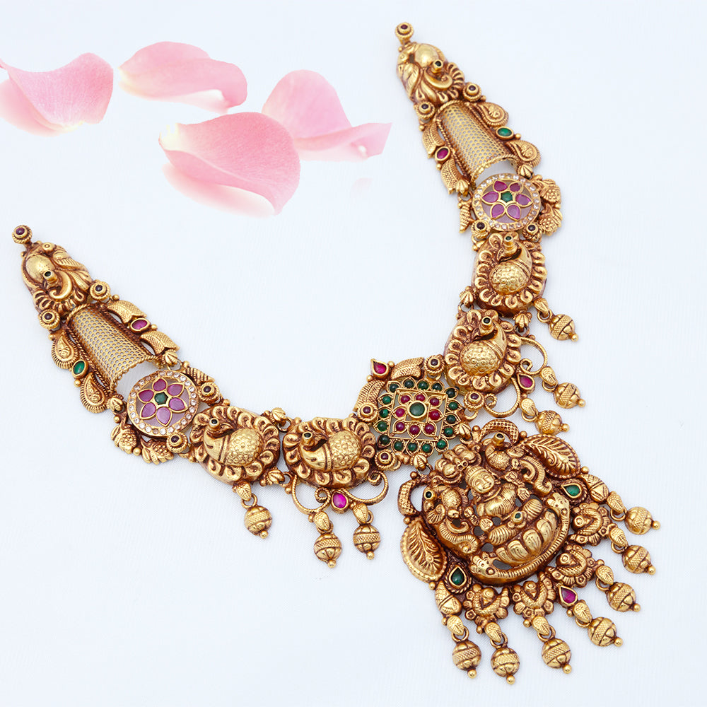 Gold Plated Stone Nagas Necklace — Premium Finish| Bridal
