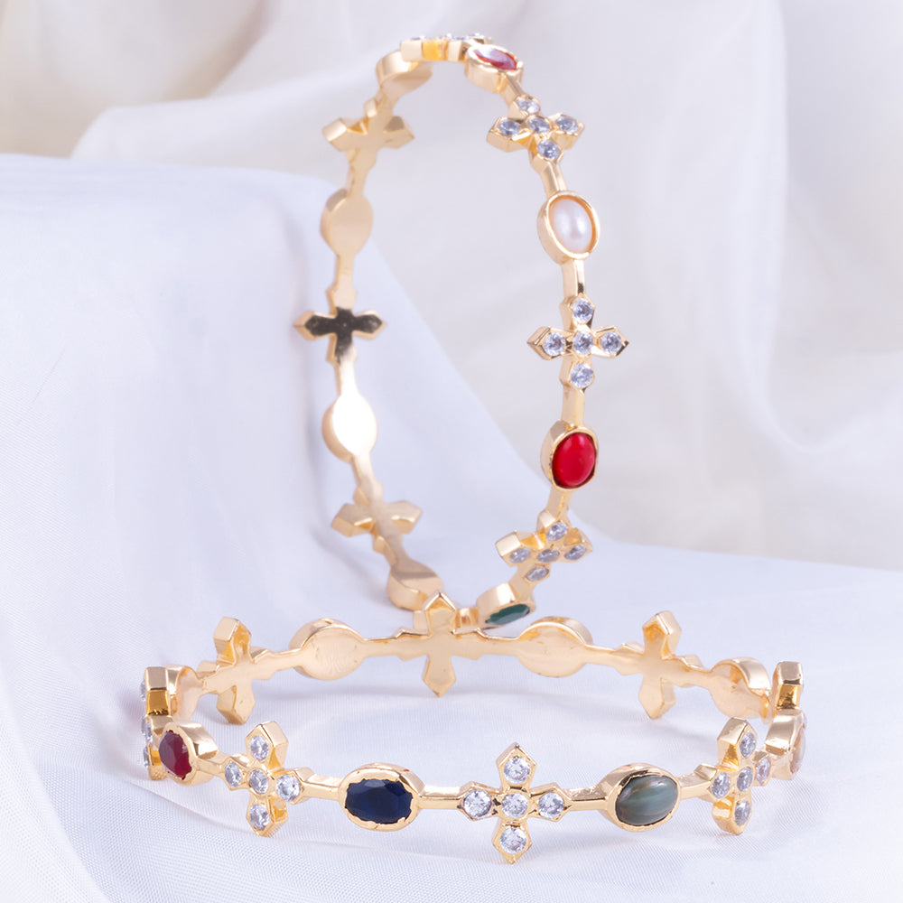 Handcrafted Gold Plated Diamond Setting Navarathna Bangle