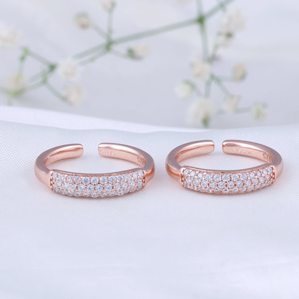 Indian CZ Silver Rose Gold Toe Ring | Chaneira Jewels