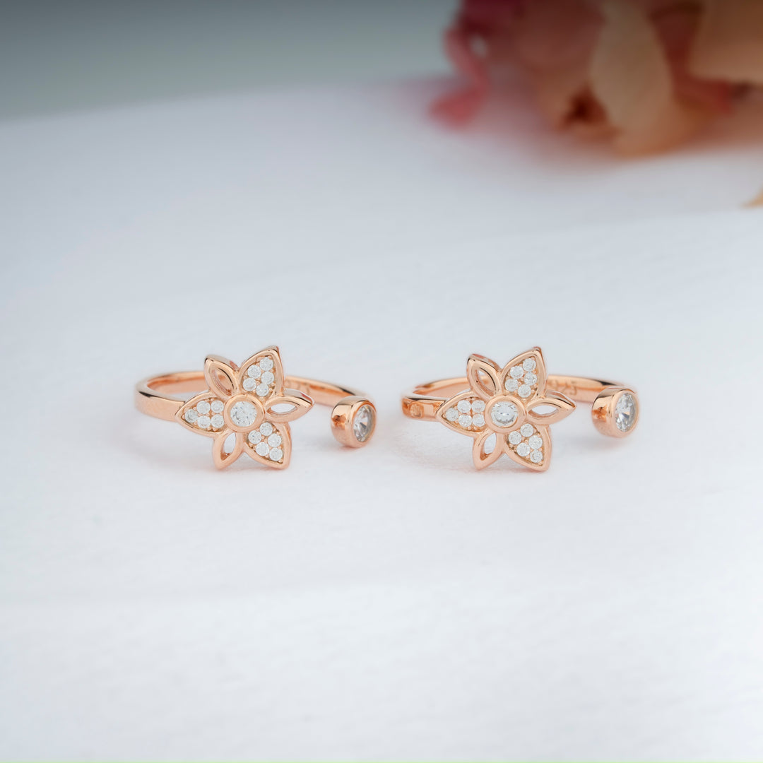 Indian CZ Stone SilverRose Gold Toe Ring for Women/Party Wear