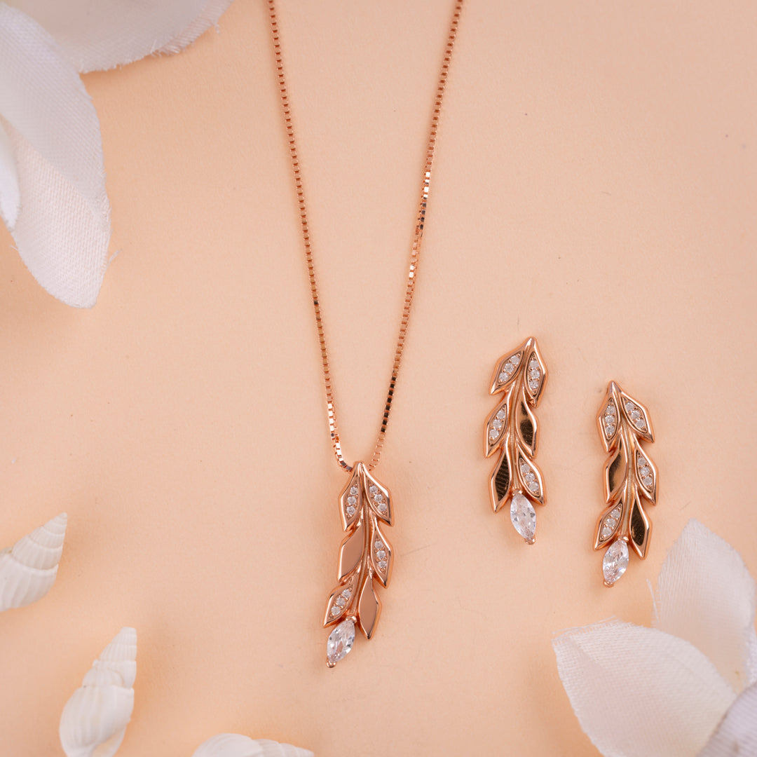 Italian CZ Rose Gold Chain Pendant Set | Festival Wear