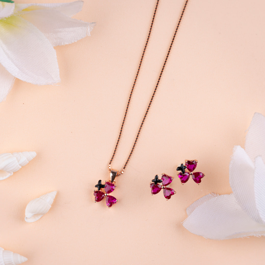 Italian CZ Rose Gold Chain Pendant Set| Office Wear