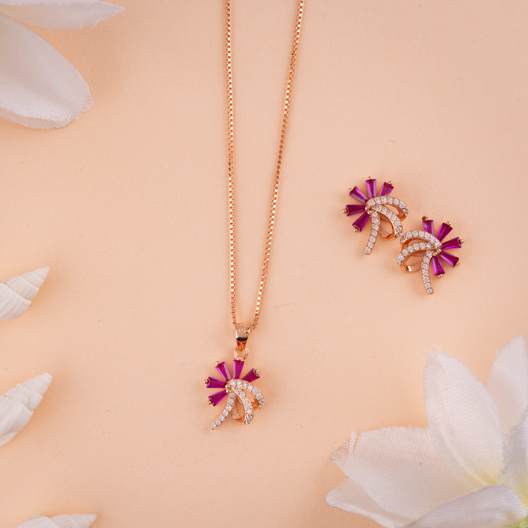 Italian CZ Rose Gold Chain Pendant Set |Party Wear