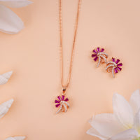 Italian CZ Rose Gold Chain Pendant Set |Party Wear