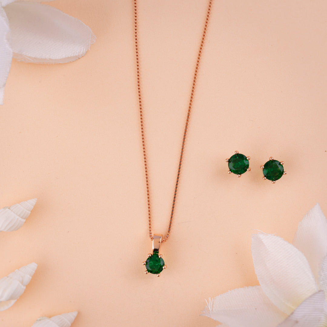 Italian CZ Rose Gold Chain Pendant Set for Daily Wear
