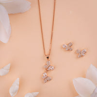 Italian CZ Rose Gold Chain Pendant Set for Festive Wear
