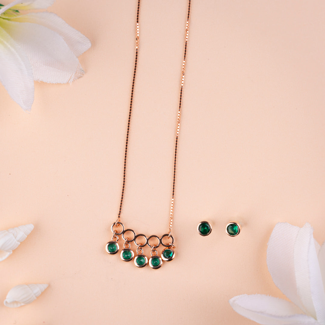 Italian CZ Rose Gold Chain Pendant Set for Women