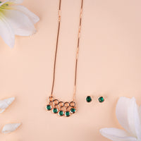 Italian CZ Rose Gold Chain Pendant Set for Women