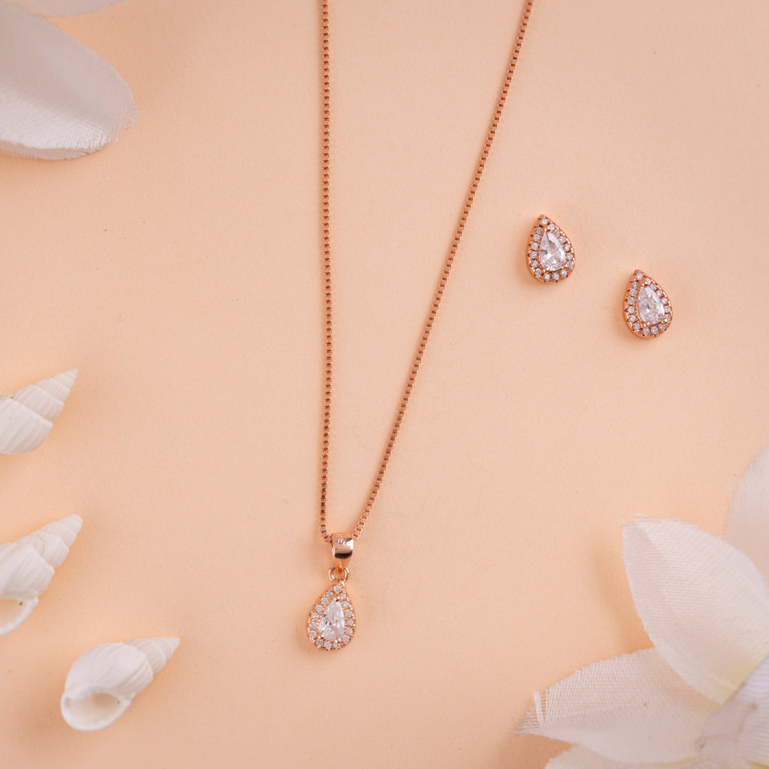 Italian CZ Rose Gold Chain Pendant Set in Rose Gold Finish | Daily Wear