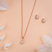 Italian CZ Rose Gold Chain Pendant Set in Rose Gold Finish | Daily Wear