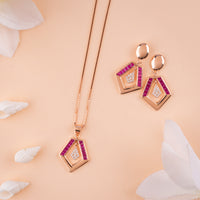 Italian CZ Rose Gold Chain Pendant Set in Rose Gold Finish| Festival Wear