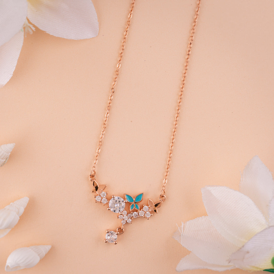 Italian CZ Rose Gold Chain Pendant for Women| Office Wear