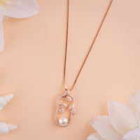 Italian CZ Rose Gold Pearl Chain Pendant in Rose Gold Finish| Party Wear