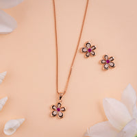 Italian CZ Rose Gold With Enamel Chain Pendant Set in Rose Gold Finish | Traditional