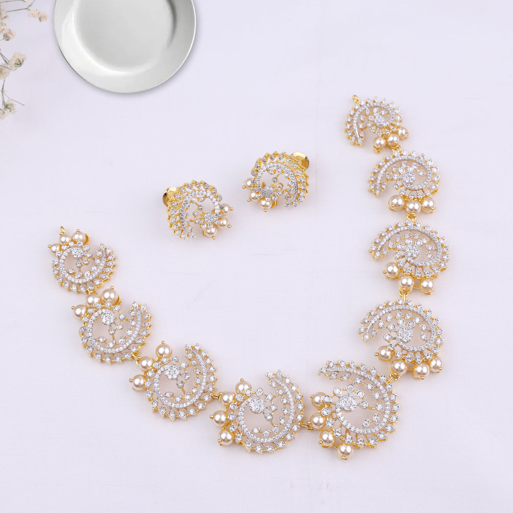 Luxury CZ Gold Plated 92.5 Silver Necklace| Festival Wear