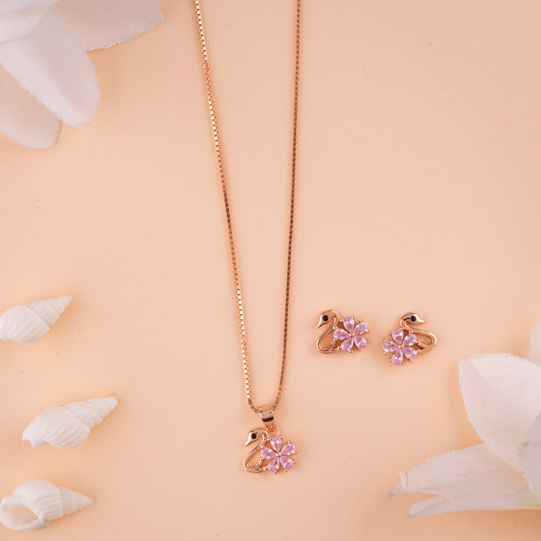Luxury CZ Rose Gold Chain Pendant Set Jewellery| Daily Wear