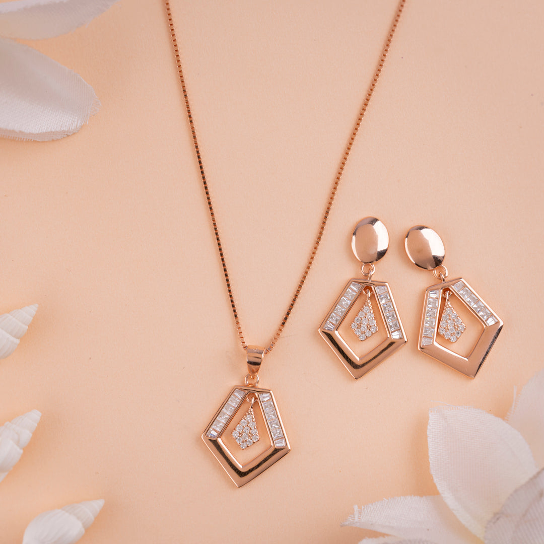 Luxury CZ Rose Gold Chain Pendant Set for Daily Wear

