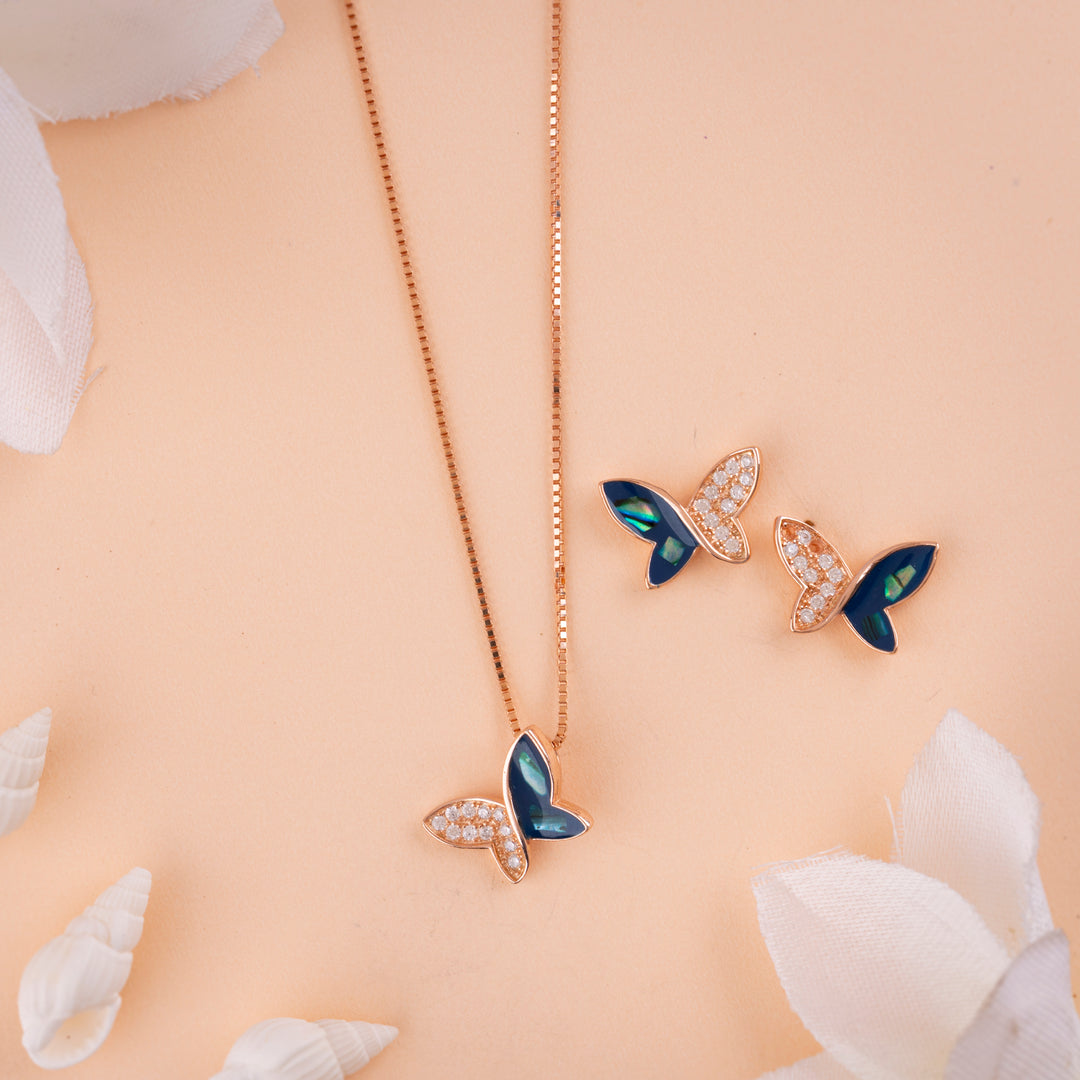 Luxury Enamel Rose Gold Chain Pendant Set Jewellery| Office Wear