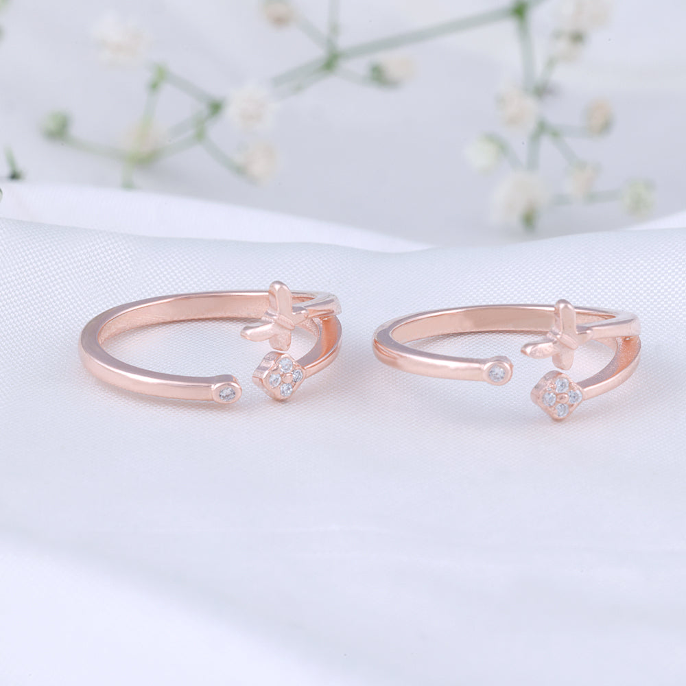 Modern CZ Silver Rose Gold Toe Ring | Chaneira Jewels