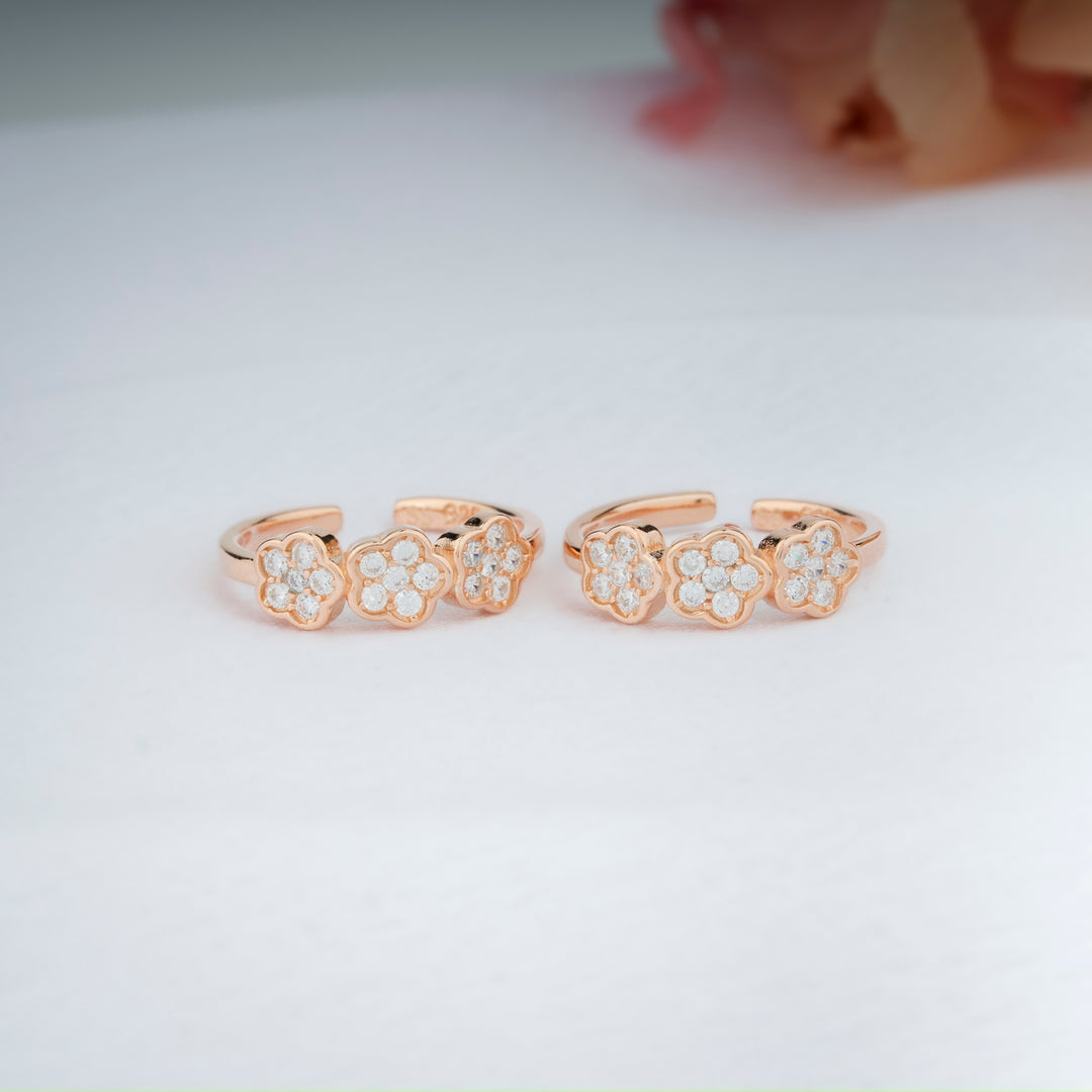 Party Wear CZ Stone Silver Rose Gold Toe Ring for Women /Party Wear