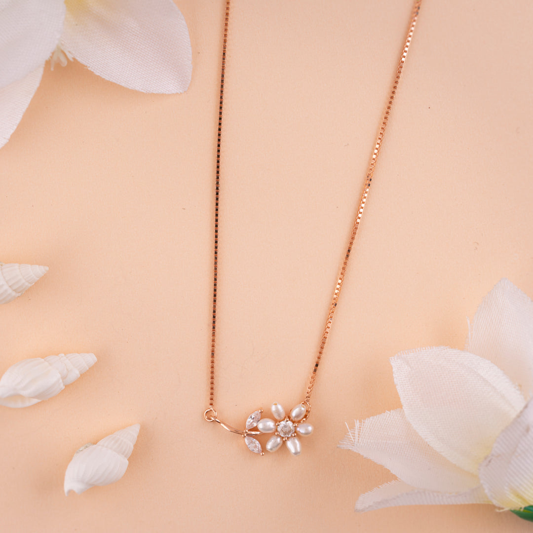 Pearl Rose Gold Chain Pendant Set Online| Daily Wear