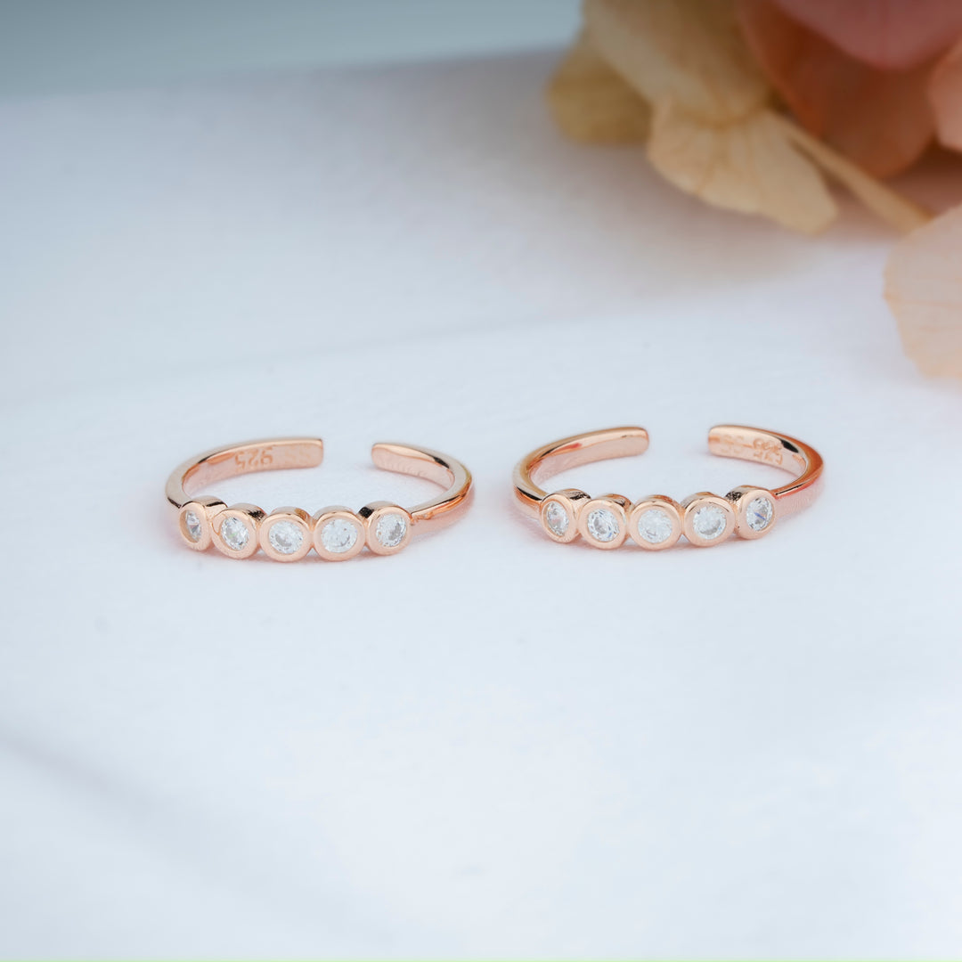 Premium CZ Stone Silver Rose Gold Toe Ring for Women/Minimalist