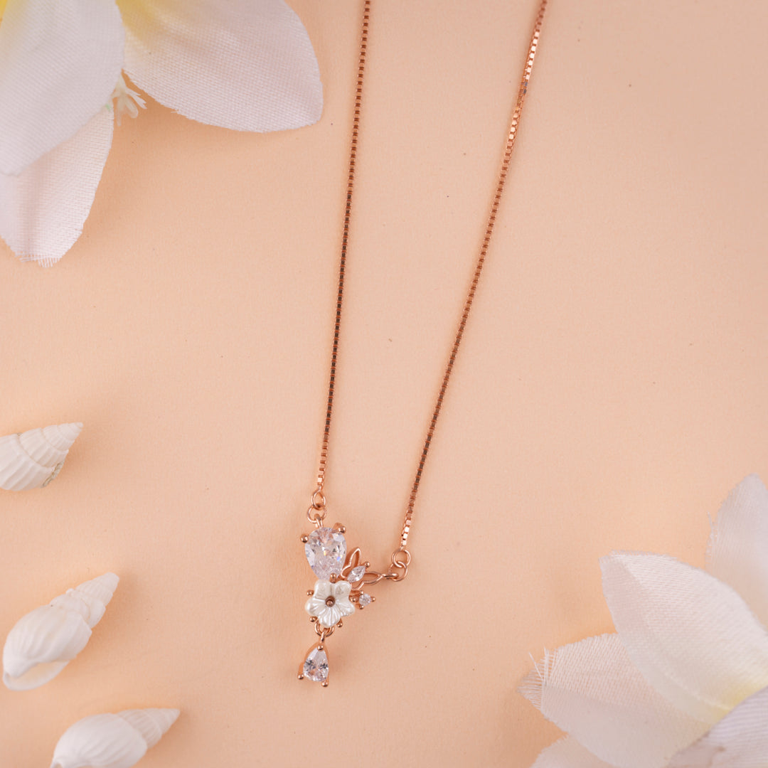 Premium Italian CZ Rose Gold Chain Pendant| Office Wear