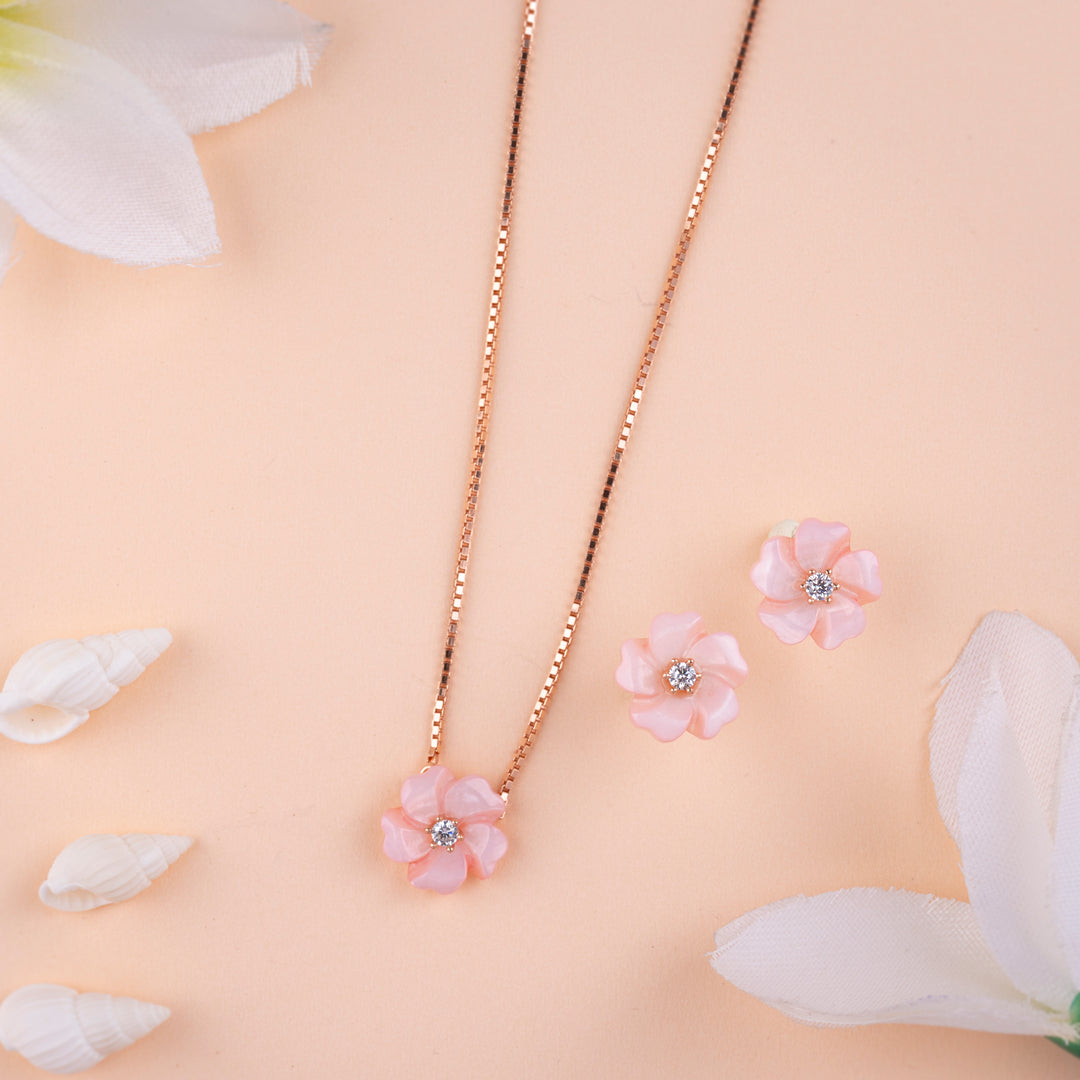 Premium Italian CZ Rose Gold Chain Pendant Set| Temple Wear