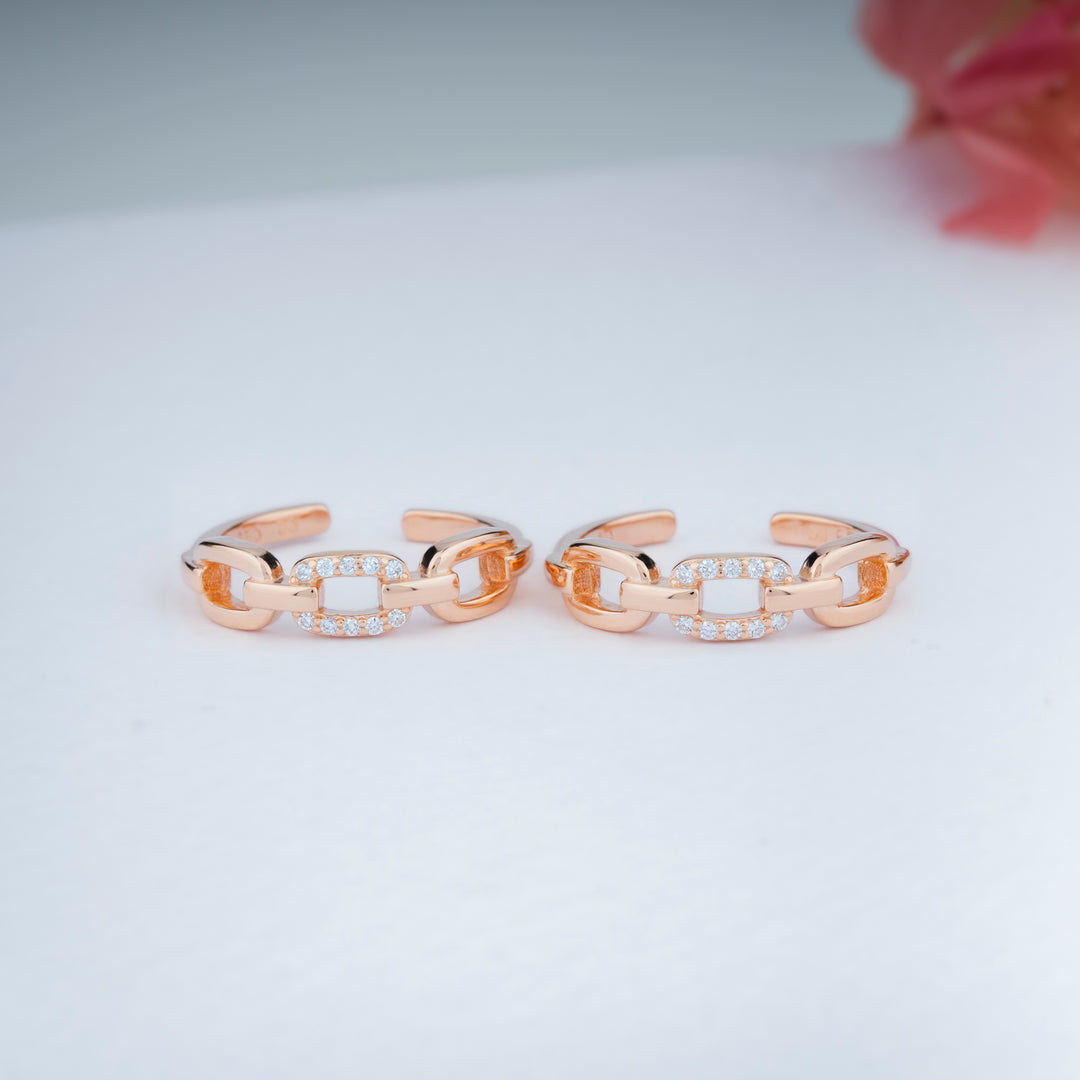 Rose Gold CZ Stone Toe Ring in 92.5 Silver | Elegant Pair