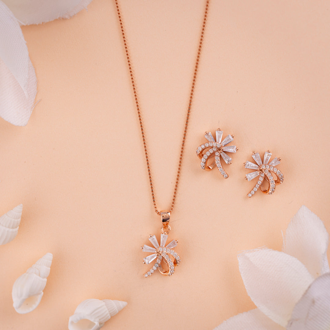 Rose Gold Chain Pendant Set for Party Wear
