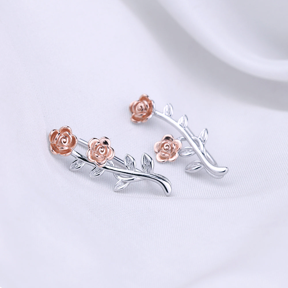 Rose Gold Cuff Earrings with Stone for Women